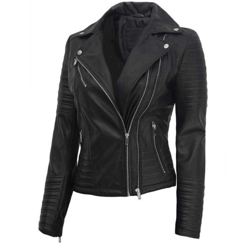 Asymmetrical Quilted Biker Leather Jacket