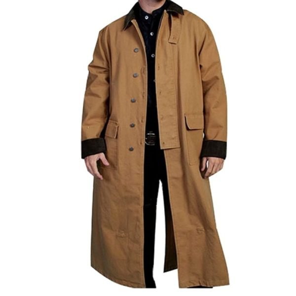 Mens Long Canvas Brown Duster Coat