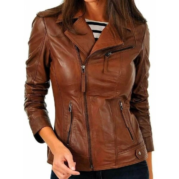 Lambskin Leather Brown Jacket Women