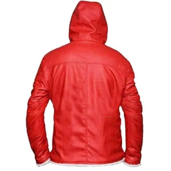 Santa Red Leather Hoodie Coat