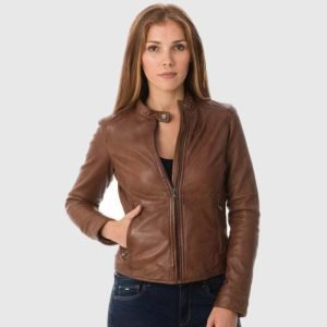 Soft Lambskin Brown Motorcycle Leather Jacket Womens