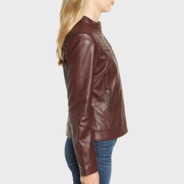 Women Congo Brown Lambskin Motorcycle Leather Jacket