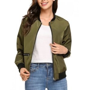 Women Military Olive Green Bomber Jacket