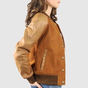 Women’s Brown Lamb Leather Varsity Jacket