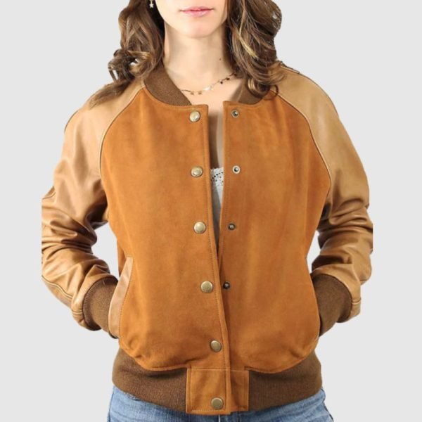 Women's Suede Leather Varsity Jacket