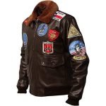 top gun maverick brown leather jacket with patches