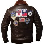 top gun tom cruise brown leather bomber jacket with patches fur collar